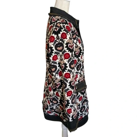 Etcetera Floral Velvet jacket Fringe Denim Size 4 tapestry boho FP - Picture 3 of 16